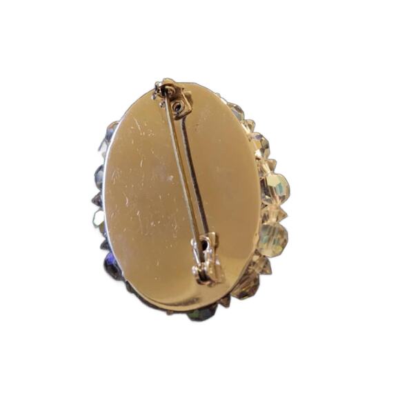 Vintage Aurora Borealis Cluster Brooch with Austrian Crystals, 2" Long - Picture 6 of 11